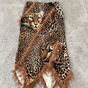Leopard Print Fringe Skirt